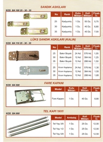 Be�el mente�e, Be�el �ekmece dolap kulpu, Be�el emniyet k��ebenti, Be�el raf alt�, Be�el kap� itme yay�, Be�el kap� tamponu, Be�el s�rg�, sand�k ask�lar�, l�ks ask�, fare kapan� | H�rdavat Malzemeleri | Murato�lu Kilit | H�rdavat